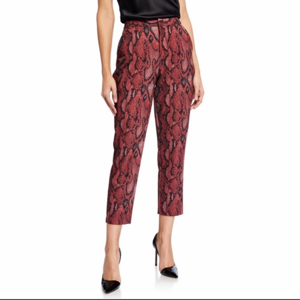 L'Agence Ludivine Garnet/Black Snakeskin Print High Waist Cropped Trouse